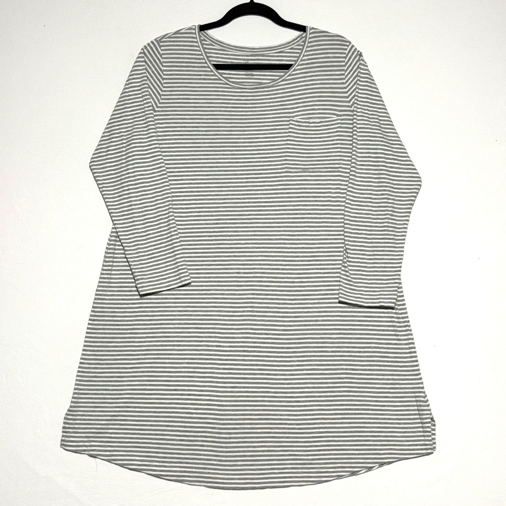 J. Jill Sleep Nightgown Womens L Grey Striped Cotton Modal 3/4 Sleeve Ultrasoft